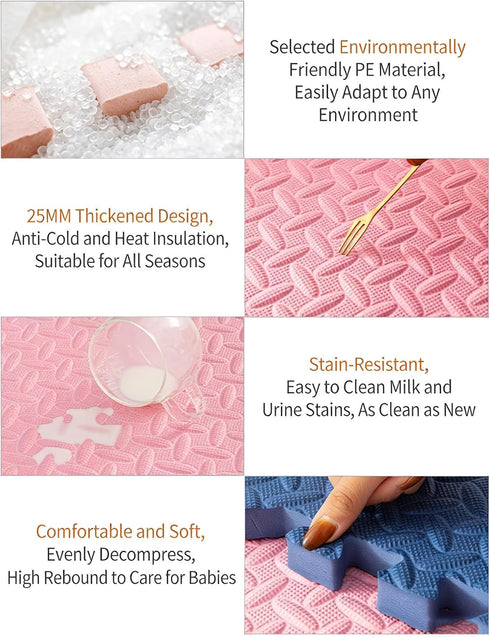 BK&MF 12" Room,White+blue,16PCS Interlocking Foam Floor Tiles, Thickened Baby Crawling Mat, Non-Slip Shock Absorbent