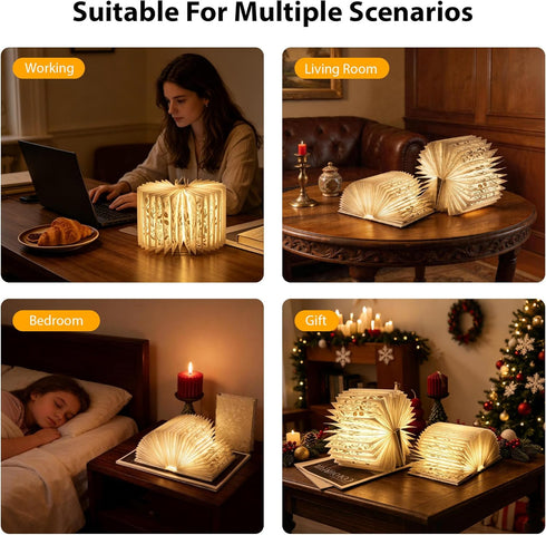 Light,3-Color 1200mAh Floral Print Book Book Lamp Book Lovers Gifts | Portable Foldable Paper Desk Lamp | Night Reading