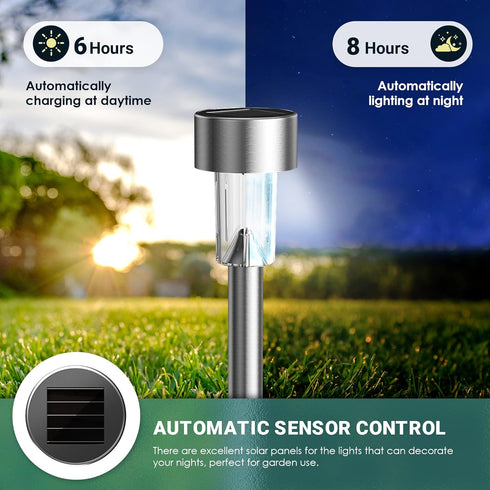 16 Pack GIGALUMI Solar Lights Outdoor Waterproof,Stainless Steel LED Solar Garden Lights for Patio, Lawn, Yard