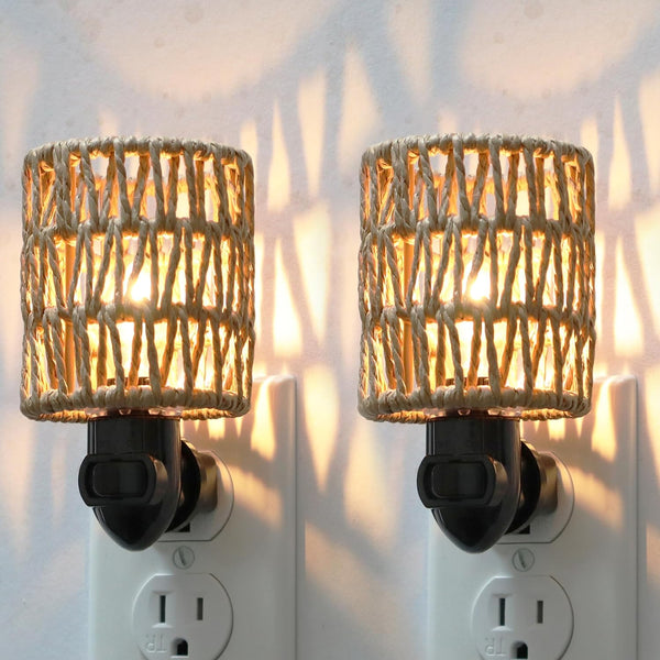 Boho Plug in Night Light with Switch, 2-Pack Farmhouse LED Night Lights