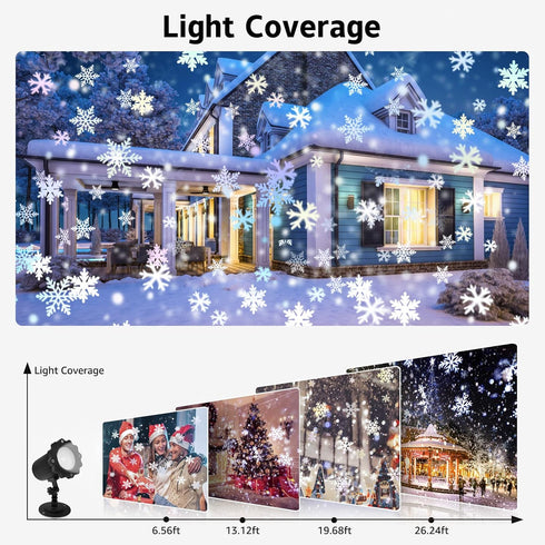 Christmas Snowflake Projector Lights with Outdoor Ground Stakes, IP65 Waterproof Decorative Snowfall LED Lighting for