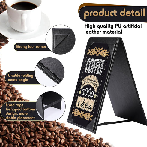 2 Supplies(8 Pack,4 6 Inch) Gerrii Leatherette Table Tents Black PU Leather Menu Covers Bulk Double Sided Frame Sign
