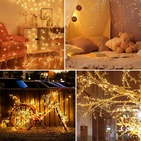 2 Pack 26Ft 80 echosari Battery Operated String Lights, Total LED Fairy String Lights Clear Wire, Waterproof Fairy