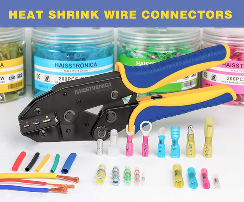 haisstronica 160PCS Yellow Heat Shrink Spade Connectors, AWG 12-10 Heat Shrink Spade Terminals Kit, Speaker Wire