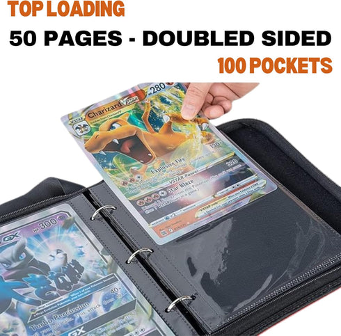 Jumbo Card Binder - 100 Pockets Hold Oversized Big Card 3 Rings With 50 Double Side Removable Premium Pages Portable & Lightweight Orange Leather Jumbo Binder + 25pk (L) + 25pk (XL) by Doubled Up