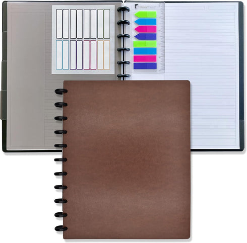 Discbound Notebook - Letter Size Faux Leather Cover, 120 gsm Heavyweight Paper, 40 Margin Sheets, 5 Tabs