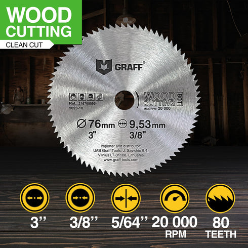 3 Inch Circular Saw Blade for Wood, Plywood, Laminate, Drywall, Plastic 80T Wood Cutting Disc with 3/8 Inch Arbor from GRAFF