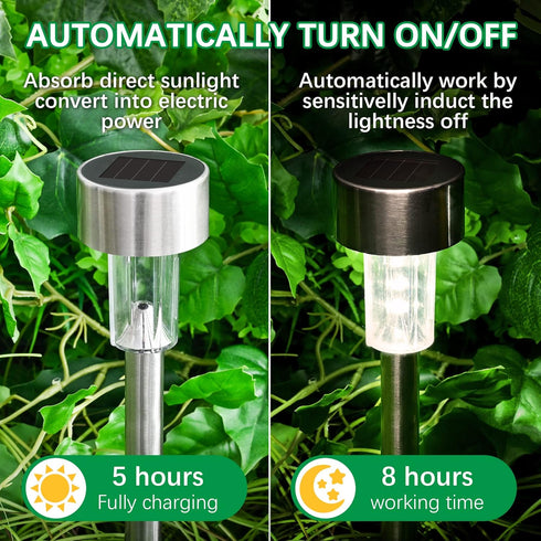 SOLPEX 12 Pack Solar Outdoor Pathway Lights, Stainless Steel Waterproof LED Landscape Lighting for Lawn and Driveway