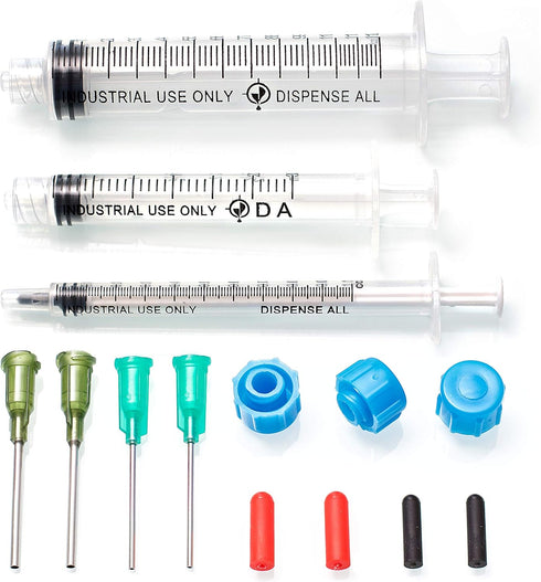 K1-3PK All-Purpose Industrial Syringe Kit, 1ml/3ml/10ml with Dispensing Tips, Syringe Caps and Tip Covers