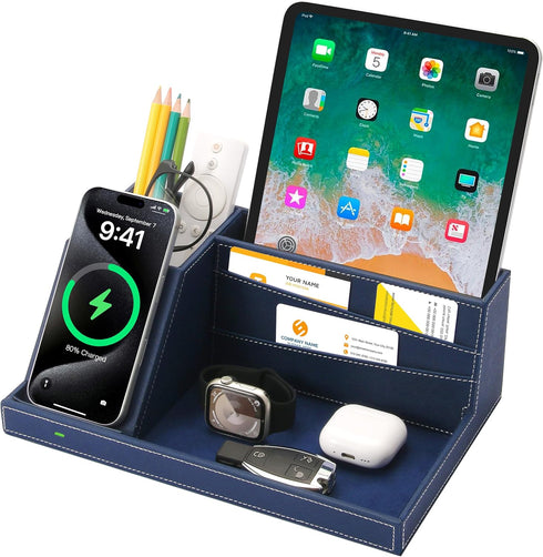 Desk Organizer with Charging Station, Nightstand Organizer Phone Docking Station, Men Gift