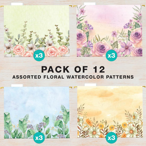 Global Printed Products Deluxe Designer Hanging File Folders, 12/pk Letter Size, 4 Patterns