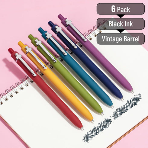 6 Pack, 0.5 mm, Mr. Pen- Bible Journaling Pens, Black Ink, Retractable Gel Pens Vintage Barrel with Silver Cross Clip