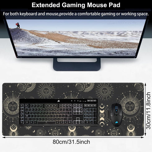 NIYLYNSYN 31.5"x11.8" Phase of The Moon Desk Mat,Large Moon Phase Changes Gaming Keyboard Mouse Pad,Non-Slip Rubber