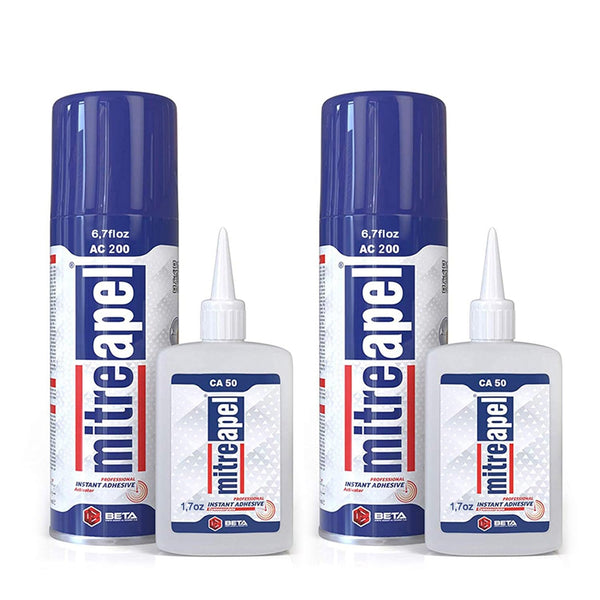 MITREAPEL Ca Glue with Activator (2 x 1.7 oz - 2 x 6.7 fl oz), Instant Bond for Wood, Plastic, Metal, Leather, Craft
