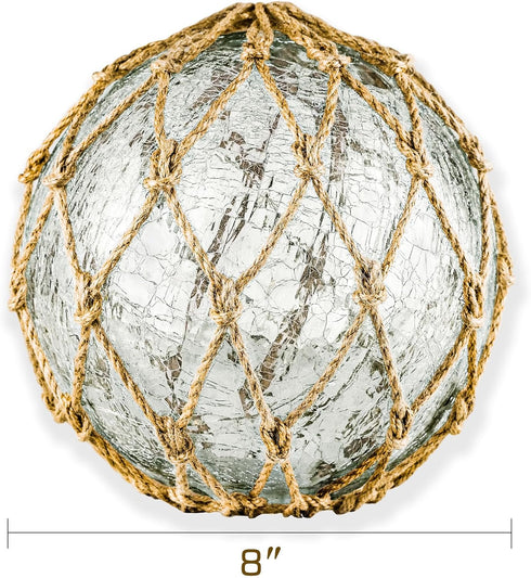 8.6" SAILINGSTORY Glass Fishing Float Nautical Lamp Coastal Beach Decor Cracked Glass Ball Night Light