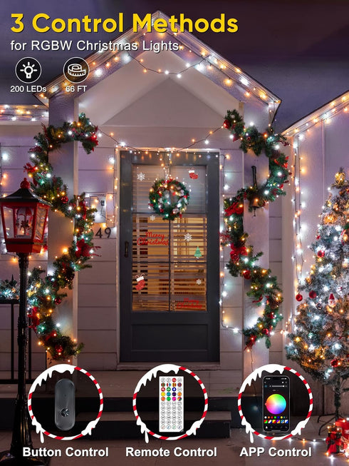 66FT 200 Guhope Smart Color Changing Christmas Lights, LED RGB Christmas String Lights with App & Remote Control