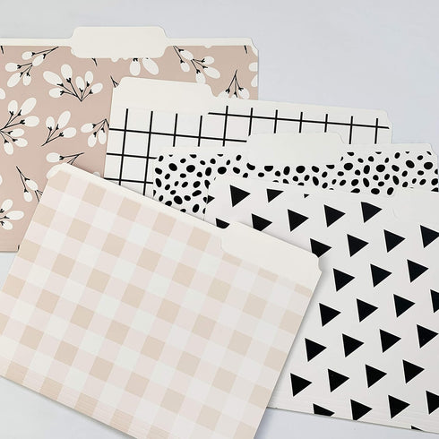Set of 24 Decorative File Folders, Cute 3 Tab Letter Size Boho Manila Folders, 8.5 x 11 Home Office Supplies