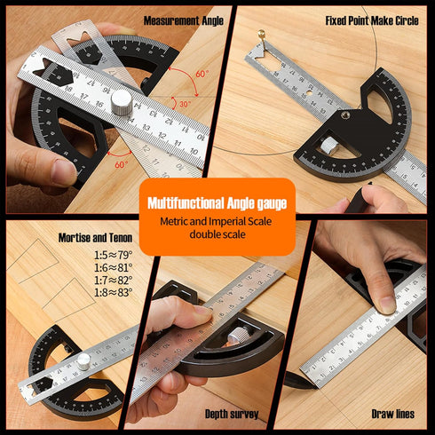 Adjustable Aluminum Protractor Square, 12inch Angle Finder for Carpenters and Woodworking Hobbyists