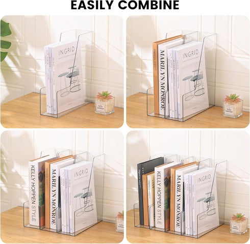 Vertical File Holder, Clear PET Desk Organizer for Magazines, Binders, Notebooks, Multi-purpose Document Storage