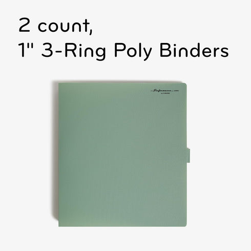 U Brands Poly Performance 1" Binders, Set of 2, Olive Green, Expanding File Pocket