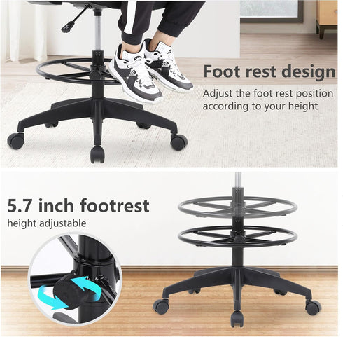 Ergonomic Drafting Chair, Tall Office Chair with Flip-up Armrests, Breathable Mesh High Desk Chair with Lumbar Support