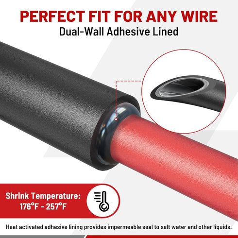 RED WOLF 320 PCS Heat Shrink Tubing, 3:1 Ratio Adhesive Lined, Marine Grade for Electrical Cable Insulation