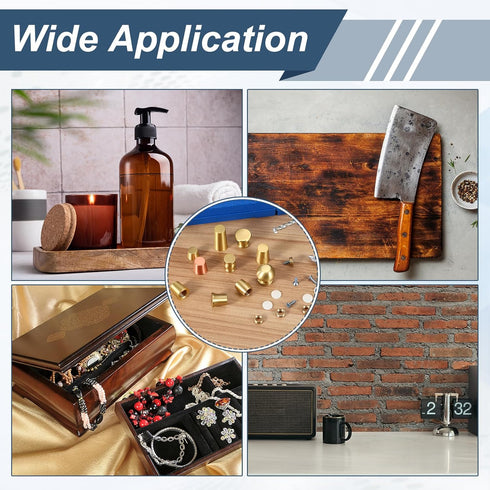 4Pcs 0.59" 0.79" uxcell Brass Cutting Board Feet, x Non Slip Mini Cabinet Leg Feet with Screws and Washers for Wood