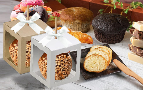 A & H Legacy Pack 12 4x4x4 Inch Packaging Candy Apple Boxes With Hole | of White Glossy Caramel Apple Supplies | Kit