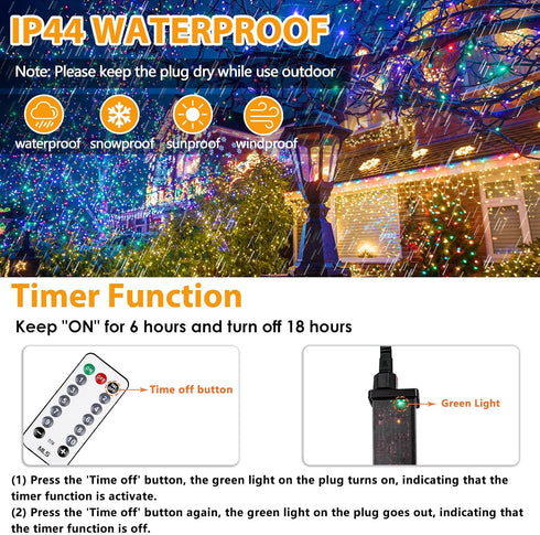 82FT 200 8 LED Color Changing Christmas String Lights with Remote & Timer & Memory Function, Lighting Modes Waterproof