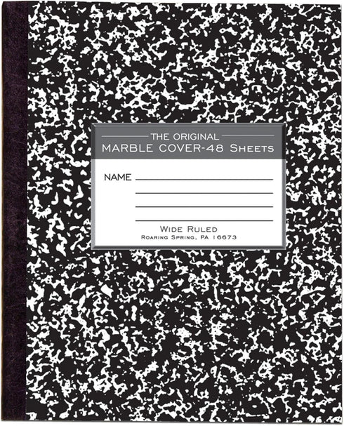 ROARING SPRING Wide Ruled Flexible Cover Composition Book, 8.5" x 7" 48 Sheets, Black Marble