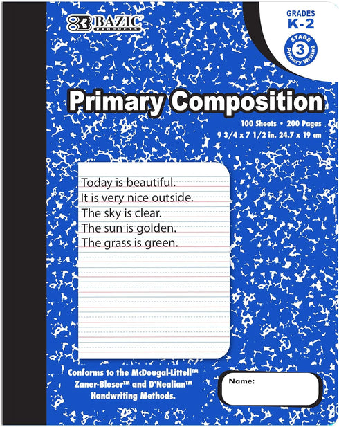 BAZIC Primary Journal Composition Book, Blue Marble, 100 Sheet Writing Grades K-2 Notebook
