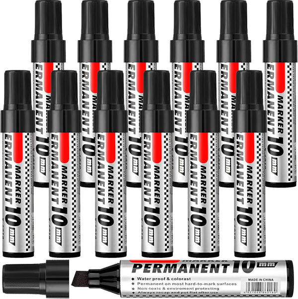 Teling Jumbo Size Permanent Markers - 12 Pcs Bulk Chisel Tip Big Marker Pens for Industrial Use