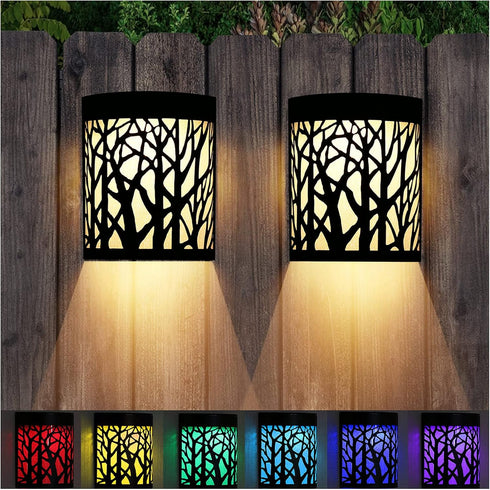 DenicMic (2 Pack) Solar Wall Lights Outdoor Wall Sconce Fence Lighting for Patio Front Door Yard Deck Stair Led Forest