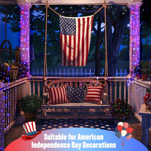2 Pack 100 33FT 4th JMEXSUSS Red White and Blue Solar Lights, Each LED Solar Fairy Lights Outdoor Waterproof, of July