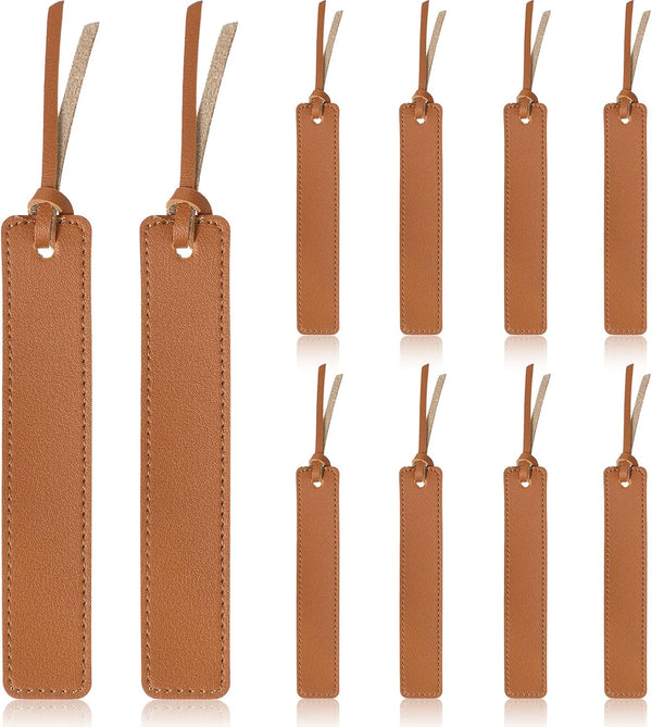 Zonon 10 Pieces Handmade Genuine Leather Bookmarks, Personalized Page Markers for Book Lovers (Light Tan)