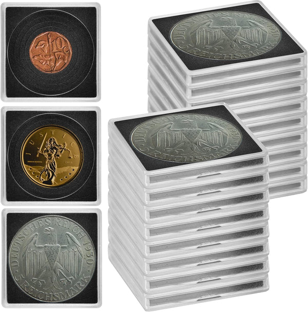 Coin Snap Holders, 20 Pieces Silver Dollar Coin Capsule Storage Box with Adjustable Gaskets, Black