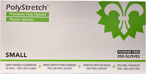 KingSeal PolyStretch TPE Hybrid Disposable Gloves, Powder-Free, Vinyl Substitute, Size Small