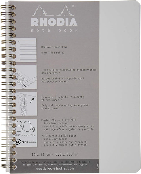 Rhodia A5+ Wirebound Notebook, Lined - White