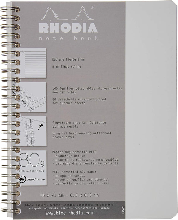 Rhodia A5+ Wirebound Notebook, Lined - White