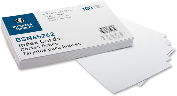 Business Source Plain Index Cards, White, 5 X 8