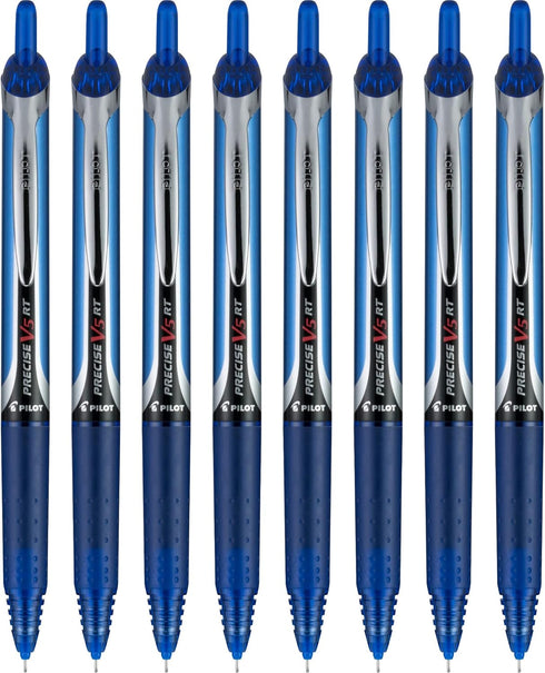 Pilot Precise V5 RT Refillable & Retractable Rolling Ball Pens, Extra Fine Point 0.5mm, Blue, Pack of 8