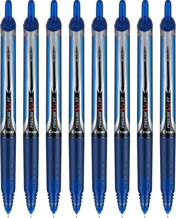Pilot Precise V5 RT Refillable & Retractable Rolling Ball Pens, Extra Fine Point 0.5mm, Blue, Pack of 8