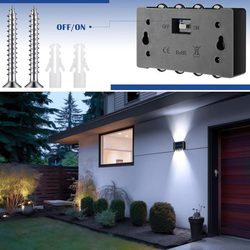 8 Pack 6000K Rossesay Solar Wall Lights for Outside Cold Solar Fence Lights Up and Down LED Autumn Outdoor Decorative