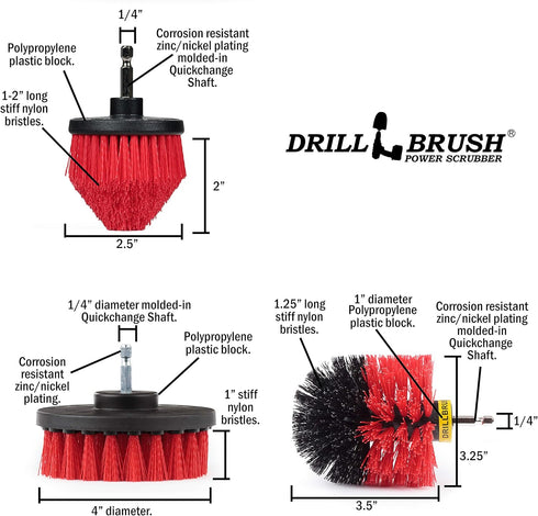Drill Brush Power Scrubber by Useful Products - Wood Cleaner, Concrete Cleaner, Stiff Bristle Brush for Cleaning