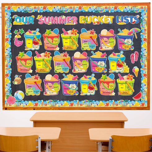 Tenceur 69 Pcs Summer Bulletin Board Decorations Set, Summer Bucket Lists Cutouts for Classroom Door Decor