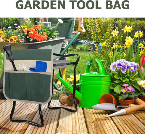 Garden Kneeler Seat Tool Bag with Striped Pattern Multifunctional Kneeling Bench Pouch for Gardening Tools Storage