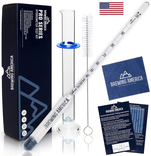 Hydrometer Alcohol Meter Test Kit, 0-200 Proof Pro Series, American-Made with Glass Jar