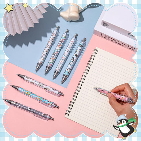 Ireer 8 Pcs Ballpoint Pens for Women, 1.00 mm Cute Writing Pens, Black Ink Fancy Fine Point for Journaling, Aesthetic