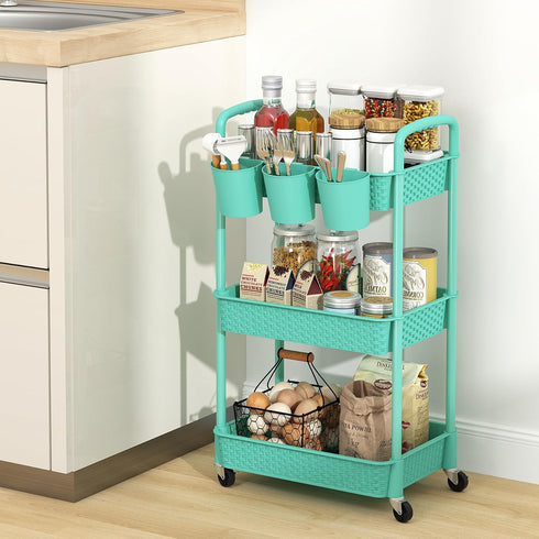MOYIPIN 3-Tier 3 Plastic Rolling Utility Cart with Handle,Utility Storage Cart for Office, Living Room, Kitchen,Movable