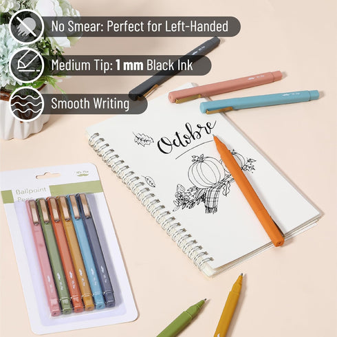 Mr. Pen Aesthetic Pens, 6 Pack, Black Ink, Fast Dry, No Smear Fine Point Ballpoint Pens for Note Taking